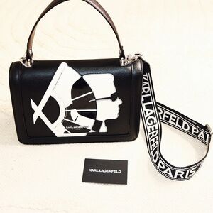 KARL LAGERFELD “Simone” Black and White Leather Crossbody Bag / Handbag NWT